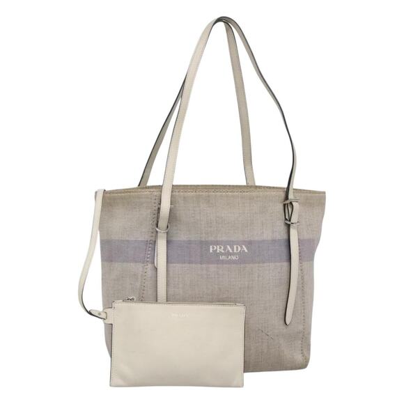PRADA Tote Bag Canvas Gray Silver - Picture 1 of 13